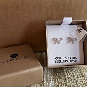 Sterling Silver Cubic Zirconia Small Bow Earrings